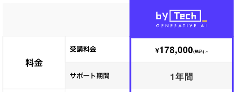 by tech 料金体系。受講料金は178000円から